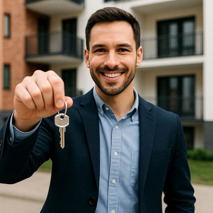 Realtor handing over keys to a new homeowner